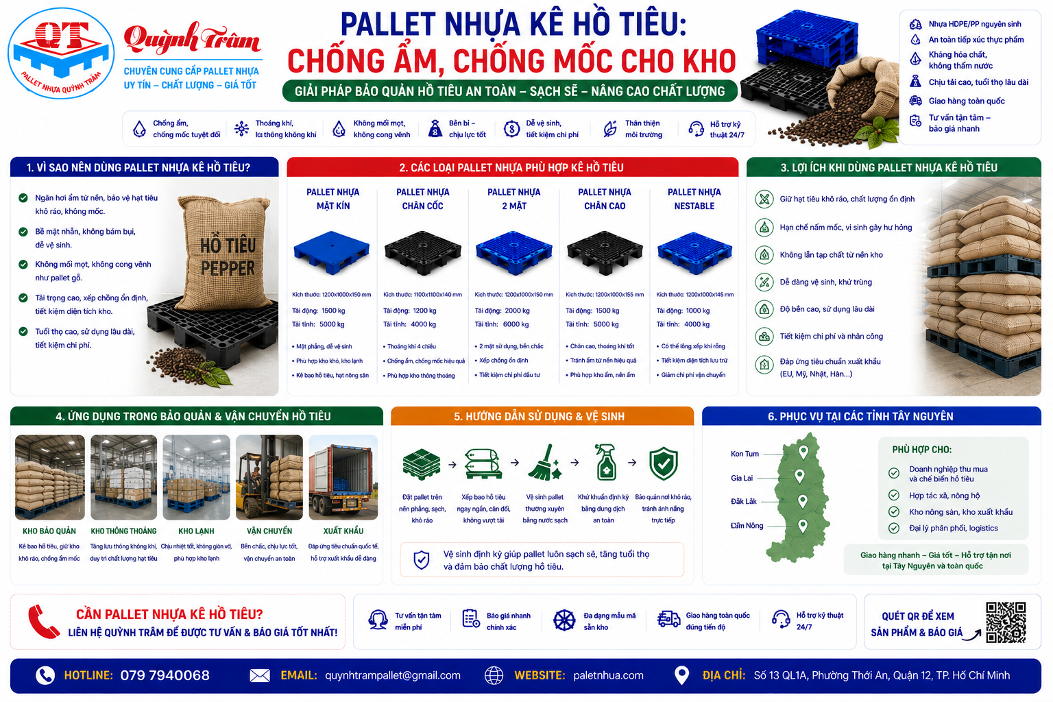 Pallet Nhựa Kê Hồ Tiêu Chống Ẩm, Chống Mốc